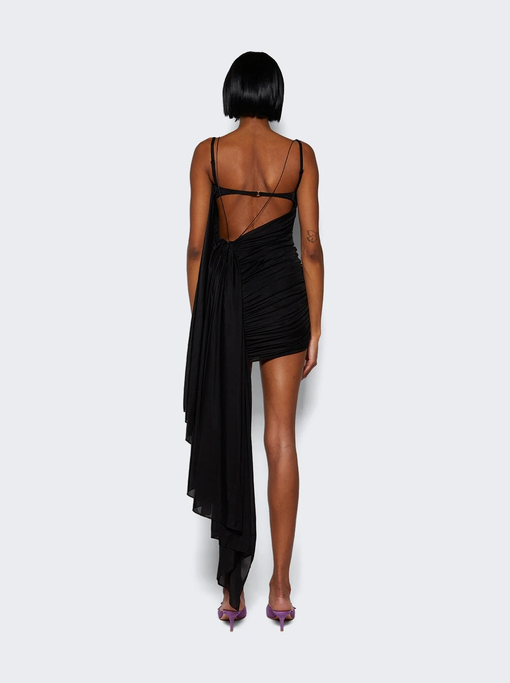 Mugler Ruched Mini Dress Black - Image 5