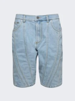 Mugler Spiral Baggy Denim Shorts Light Blue