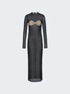 Magda Butrym Sheer Crochet Bra Dress Black