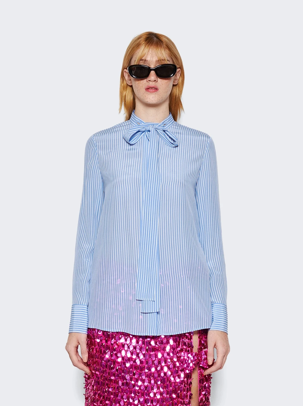 Valentino Striped Silk Shirt Light Blue - Image 3
