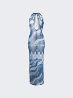 Fiamme-Print Cut-Out Maxi Dress Indigo Blue