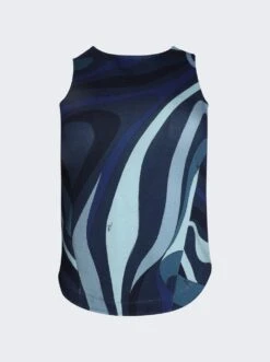 Marmo-Print Denim Top Indigo Blue