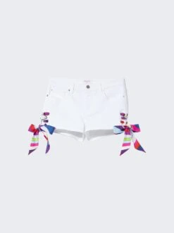 Side Tie Denim Shorts White