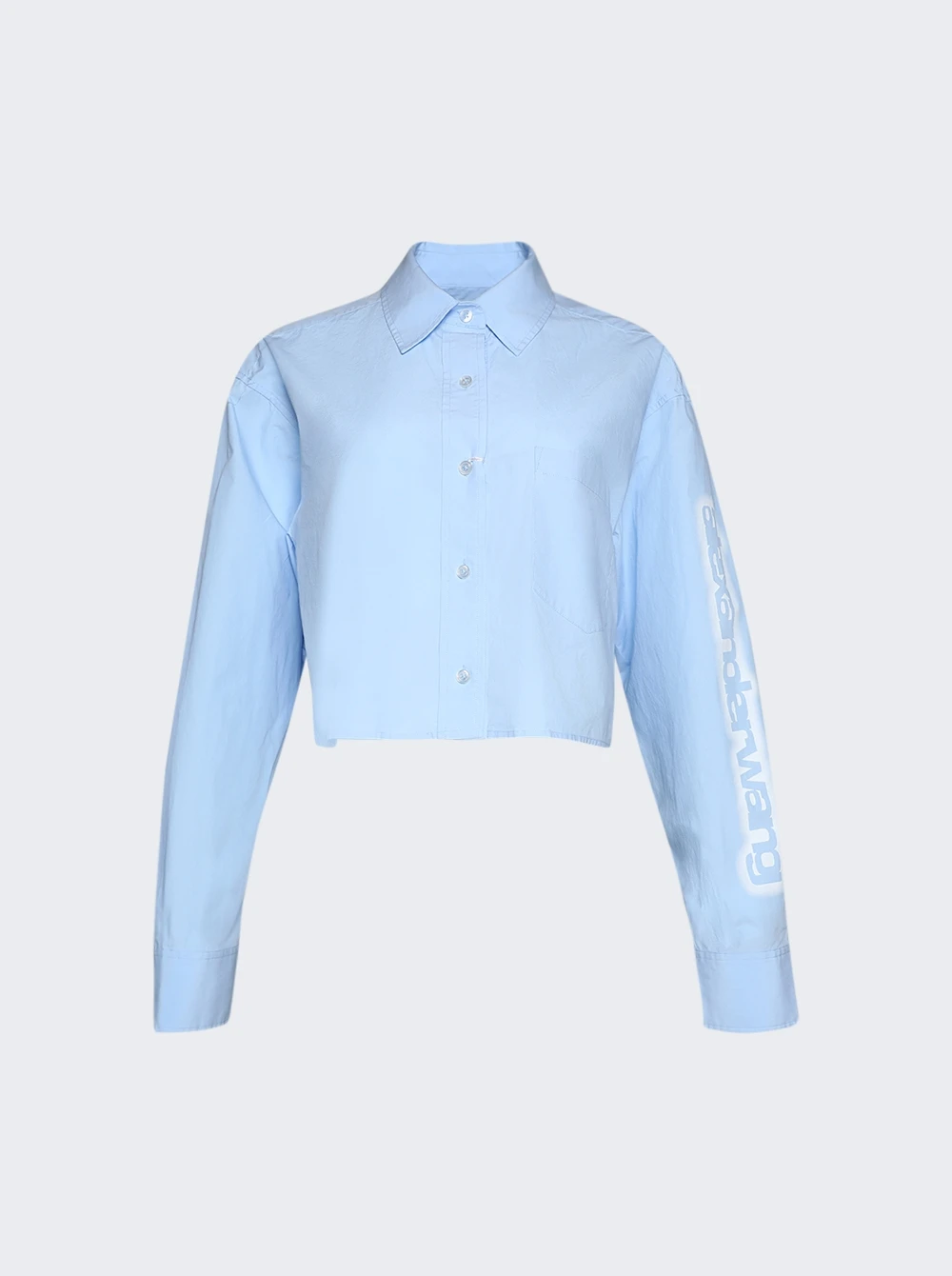 Halo Print Cropped Button-up Shirt Chambray Blue