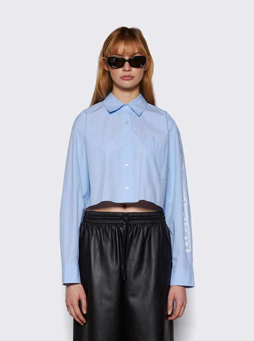 Halo Print Cropped Button-up Shirt Chambray Blue - Image 3