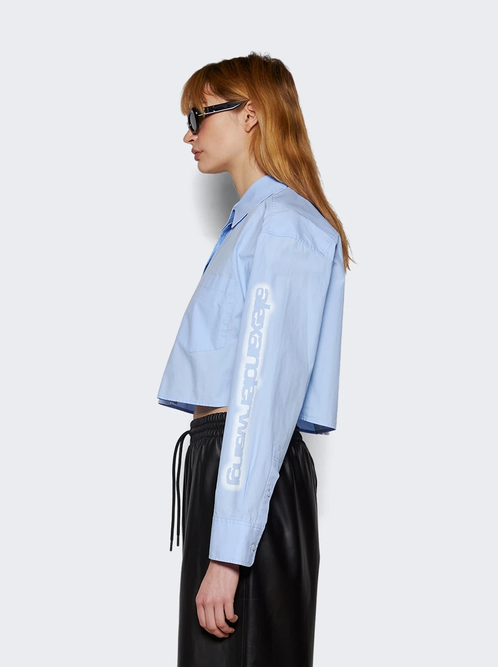 Halo Print Cropped Button-up Shirt Chambray Blue - Image 4