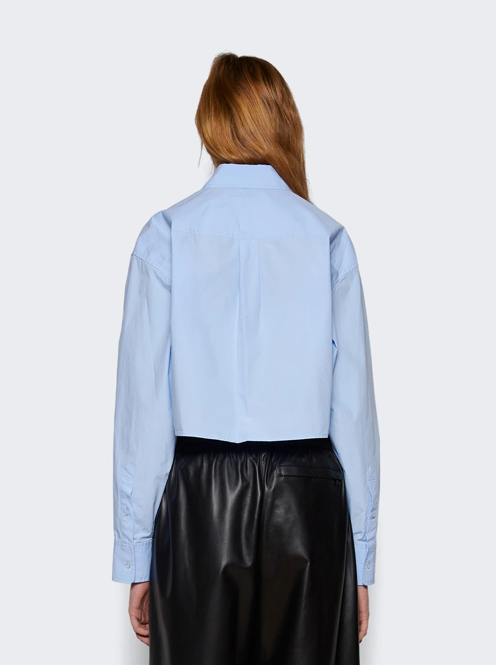 Halo Print Cropped Button-up Shirt Chambray Blue - Image 5