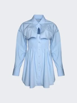 Smocked Mini Dress With Overshirt Chambray Blue