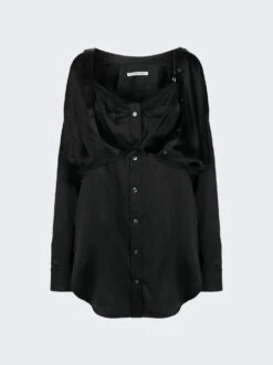 Button Down Dress With Integrated Dress Black