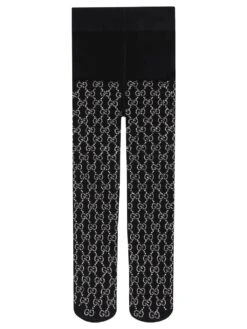 Gucci Embellished Crystal Logo Tights Black And Light Grey