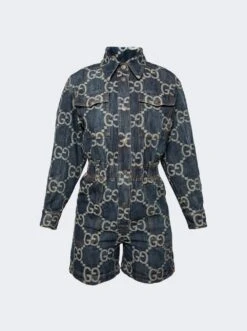 Gucci GG Denim Jumpsuit Blue And Ivory