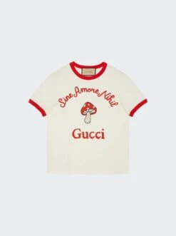 Gucci Cotton Jersey T-Shirt Off White And Red