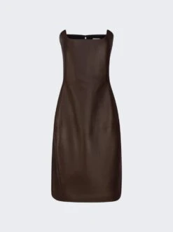 Bottega Veneta Leather Strapless Dress Dark Milk Chocolate