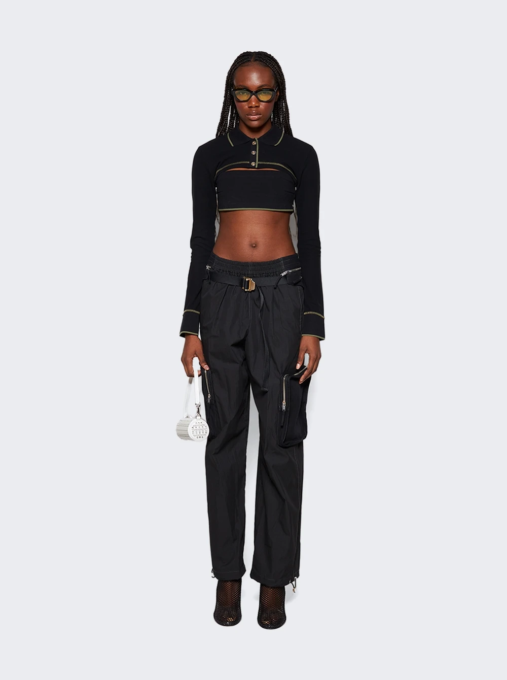 Dion Lee Shrunken Snap Polo Top Black - Image 2