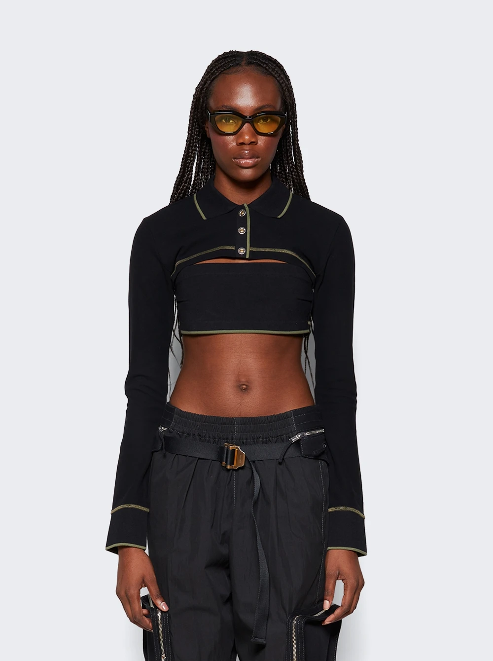 Dion Lee Shrunken Snap Polo Top Black - Image 3