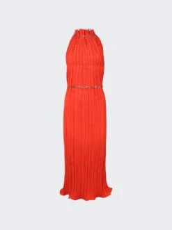 Dion Lee Chain Pleat Halter Maxi Dress Fuchsia And Vermilion