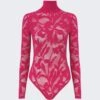 ALAIA Lace Long Sleeve Bodysuit Fuchsia