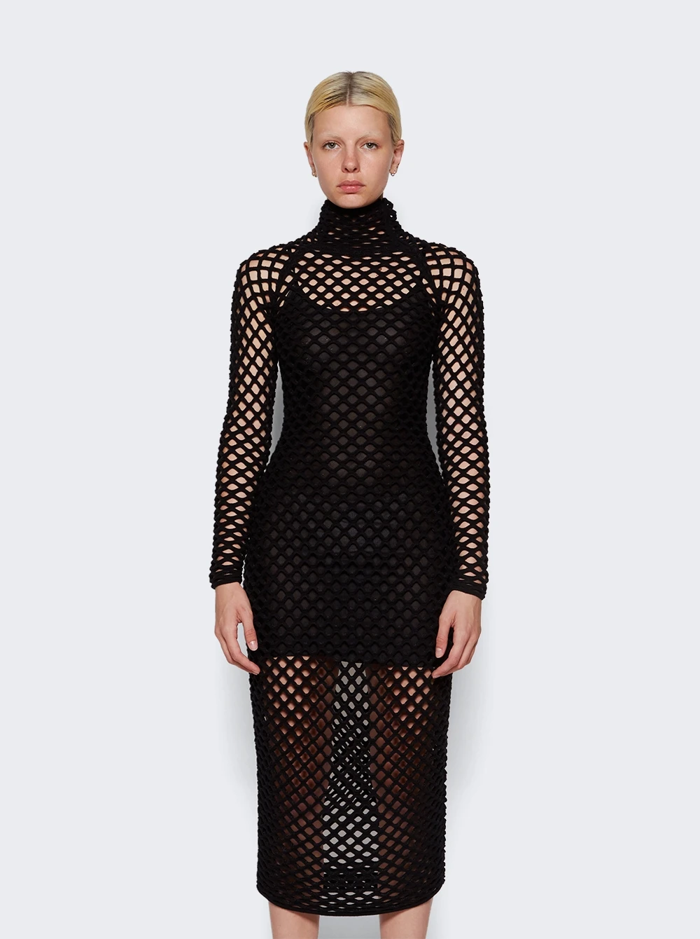 ALAIA Cage Knit Tube Dress Black - Image 3