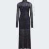 ALAIA Highneck Dress Marine And Argent