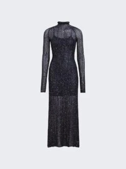 ALAIA Highneck Dress Marine And Argent
