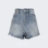 Denim Heart Shorts Light Wash Blue