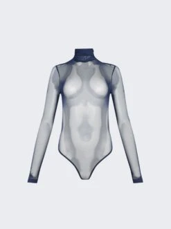 Mock Neck Bodysuit With Open Back Navy