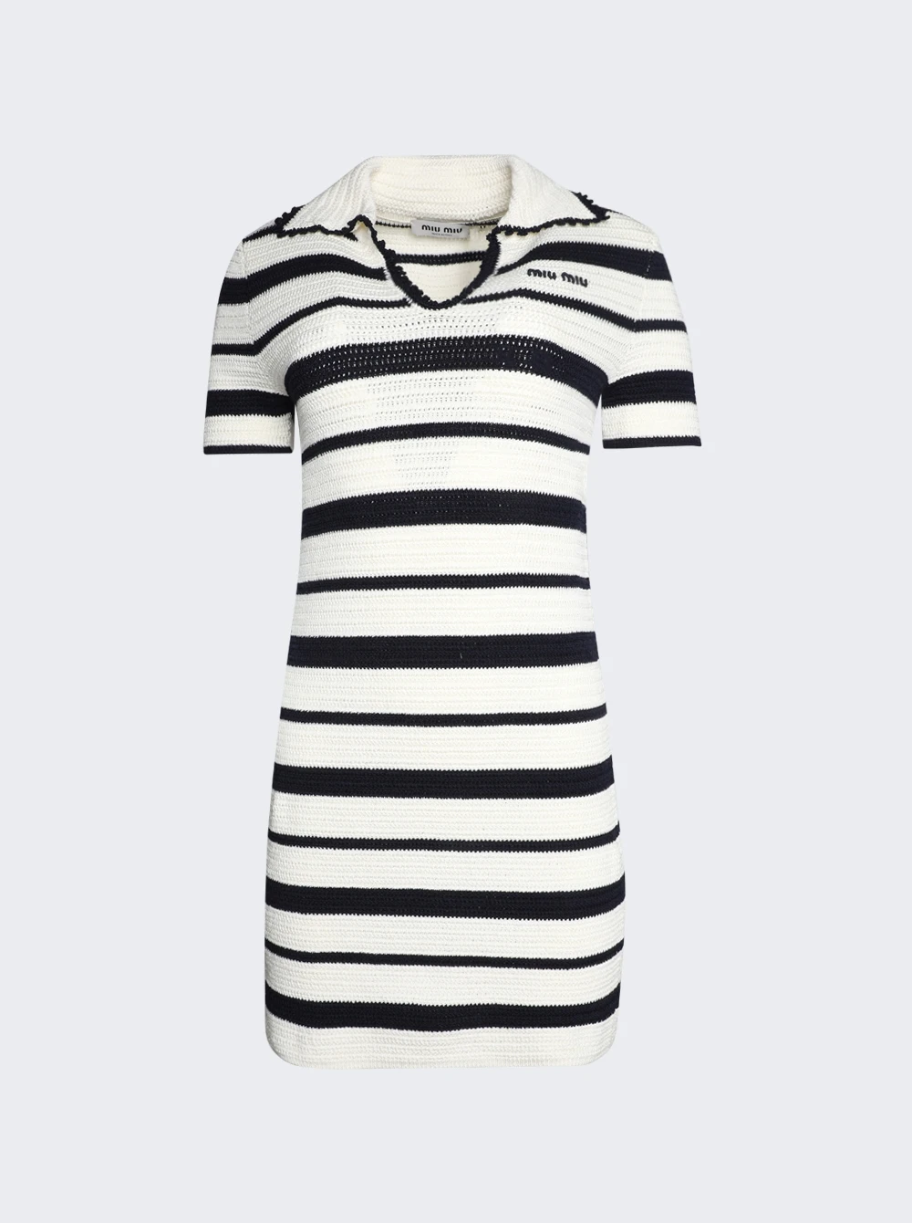 Miu Miu Crochet Stripe Mini Dress White And Blue
