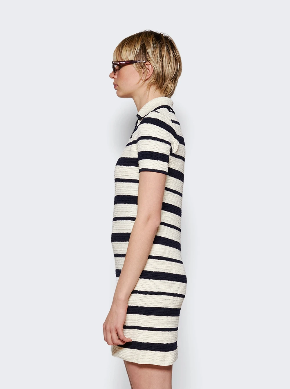 Miu Miu Crochet Stripe Mini Dress White And Blue - Image 4