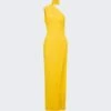 Asymmetrical High Neck Shoulder Dress Yellow