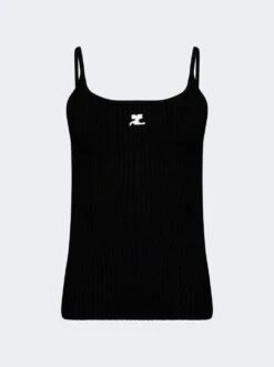 COURREGES Logo Ribbed Knit Tank Top Black