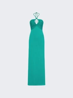 PROENZA SCHOULER Textured Cotton Knit Halter Dress Teal