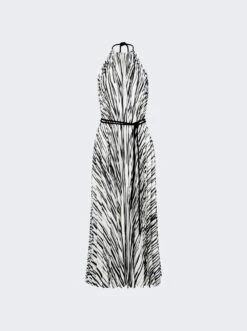 PROENZA SCHOULER Frida Halter Dress In Printed Sheer Pleated Chiffon Ecru