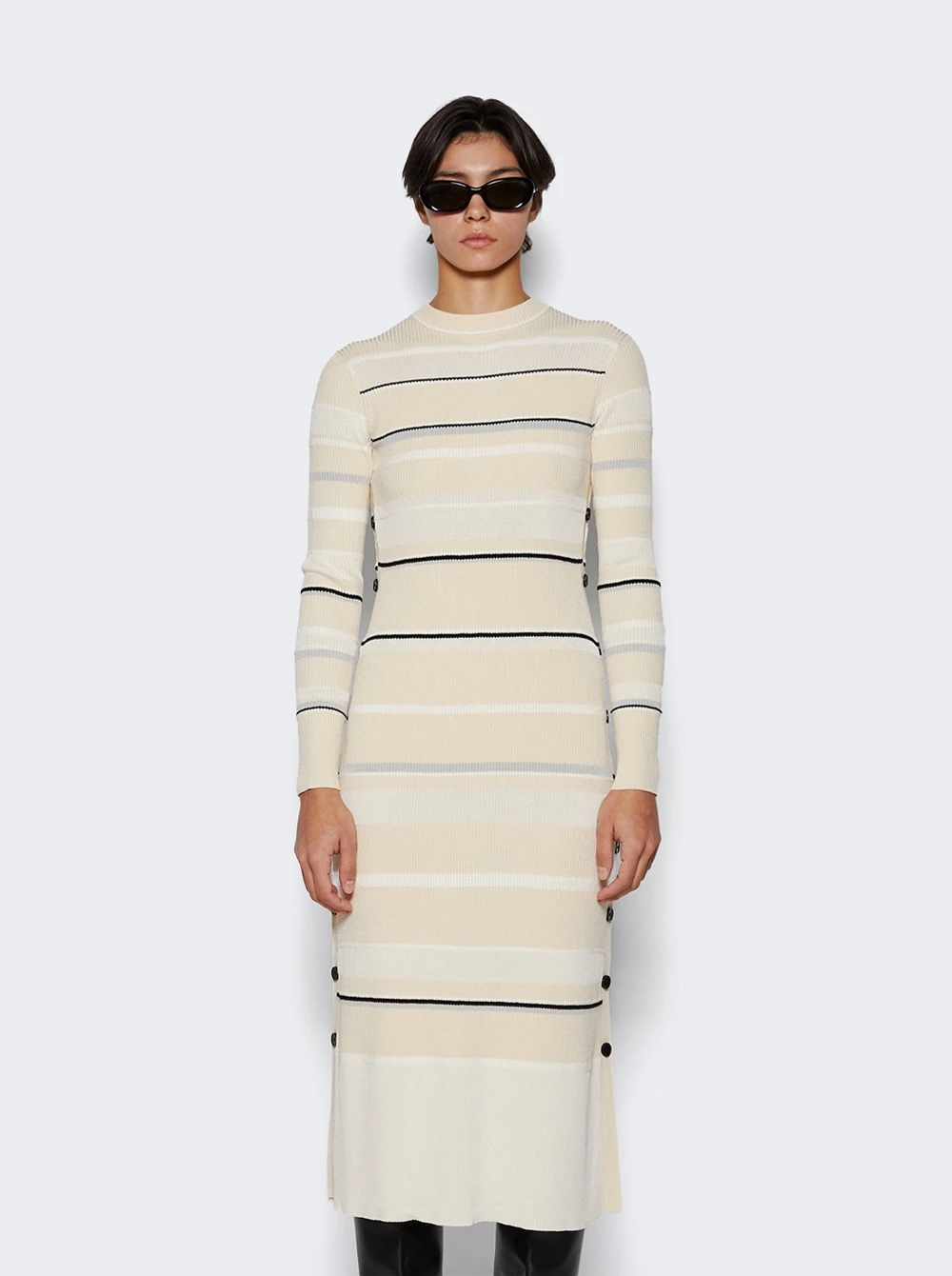 PROENZA SCHOULER Rachel Dress In Textured Striped Knit Ecru - Image 3