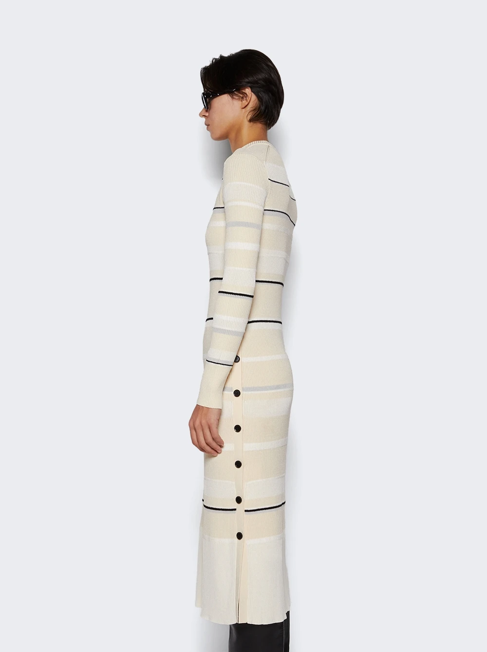 PROENZA SCHOULER Rachel Dress In Textured Striped Knit Ecru - Image 4