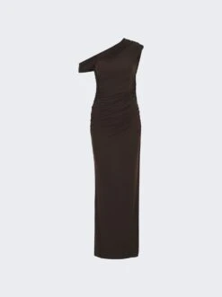 One Shoulder Ruched Jersey Dress Brown