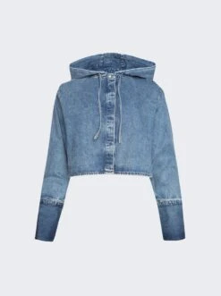 Loewe Cropped Hooded Shirt Blue