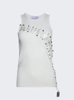 Cut Out Viscose Tank Top White