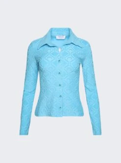 Marine Serre Moon Sponge Jacquard Button Up Shirt Aquarius Blue