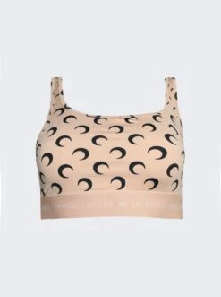 Marine Serre All Over Moon Bra Top Tan With Black Moon Print