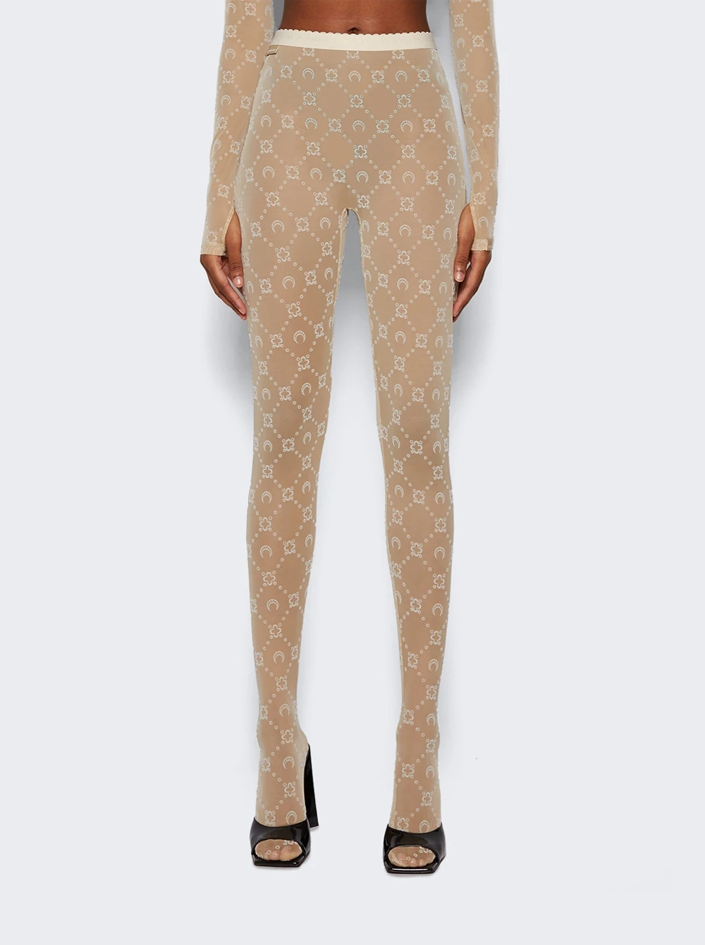 Marine Serre Moonogram Mesh Tights Beige - Image 3