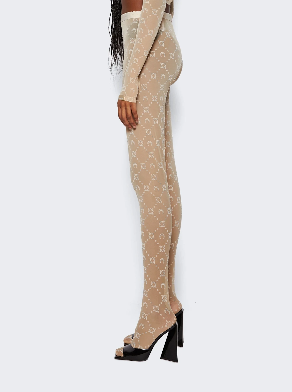 Marine Serre Moonogram Mesh Tights Beige - Image 4